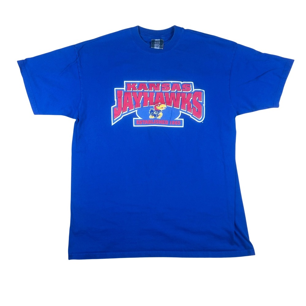 J. America Kansas Jayhawks NCAA T-Shirt Mens XL Blue Graphic Short Sleeve Cotton